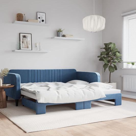 Tagesbett Ausziehbar Blau 100x200 cm Samt