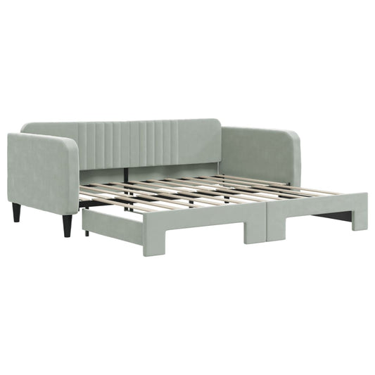 Tagesbett Ausziehbar Hellgrau 90x190 cm Samt