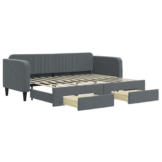 Tagesbett Ausziehbar mit Schubladen Dunkelgrau 80x200 cm Samt