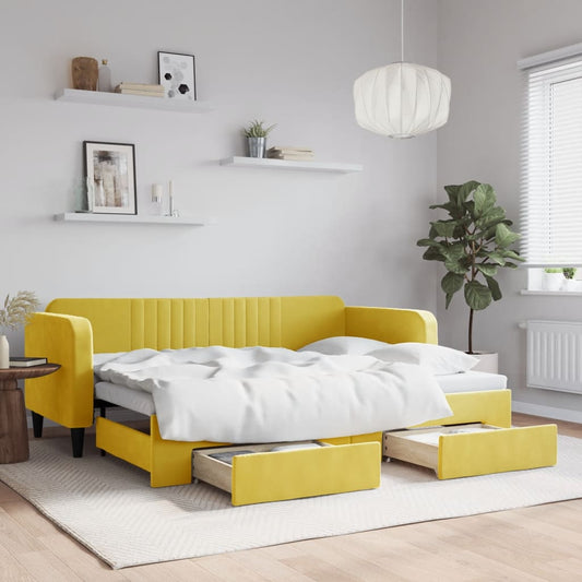 Tagesbett Ausziehbar mit Schubladen Gelb 80x200 cm Samt