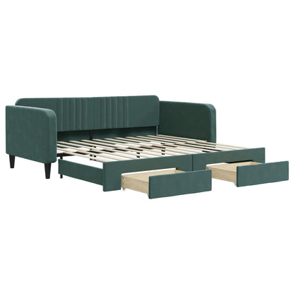 Tagesbett Ausziehbar mit Schubladen Dunkelgrün 100x200 cm Samt