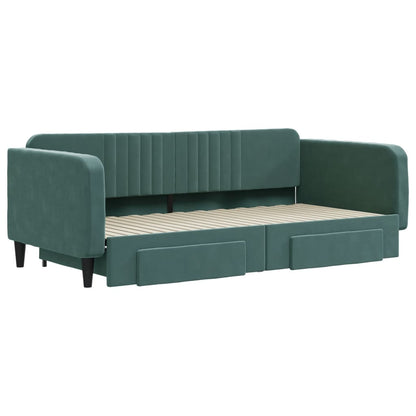 Tagesbett Ausziehbar mit Schubladen Dunkelgrün 100x200 cm Samt