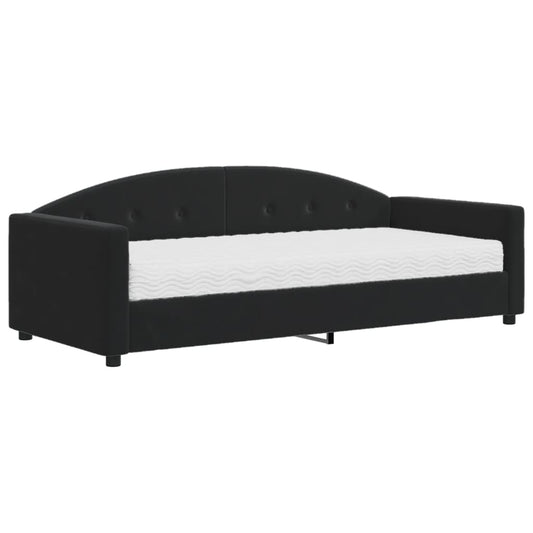 Tagesbett mit Matratze Schwarz 90x190 cm Samt