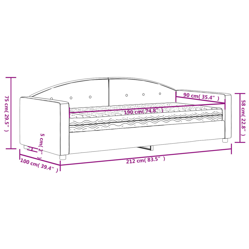 Tagesbett mit Matratze Schwarz 90x190 cm Samt