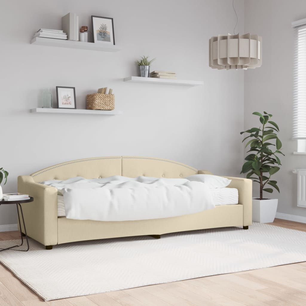 Tagesbett mit Matratze Creme 80x200 cm Stoff