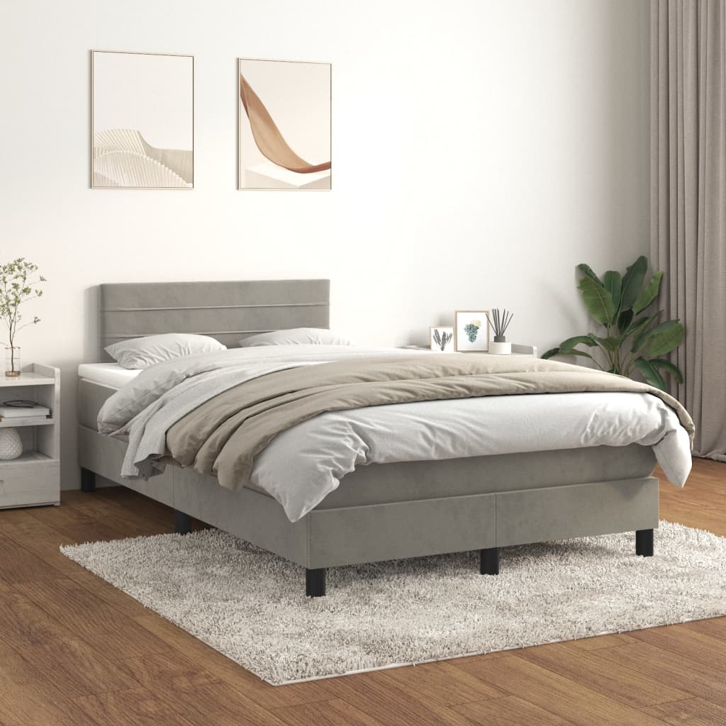 Boxspringbett mit Matratze Hellgrau 120x200 cm Samt