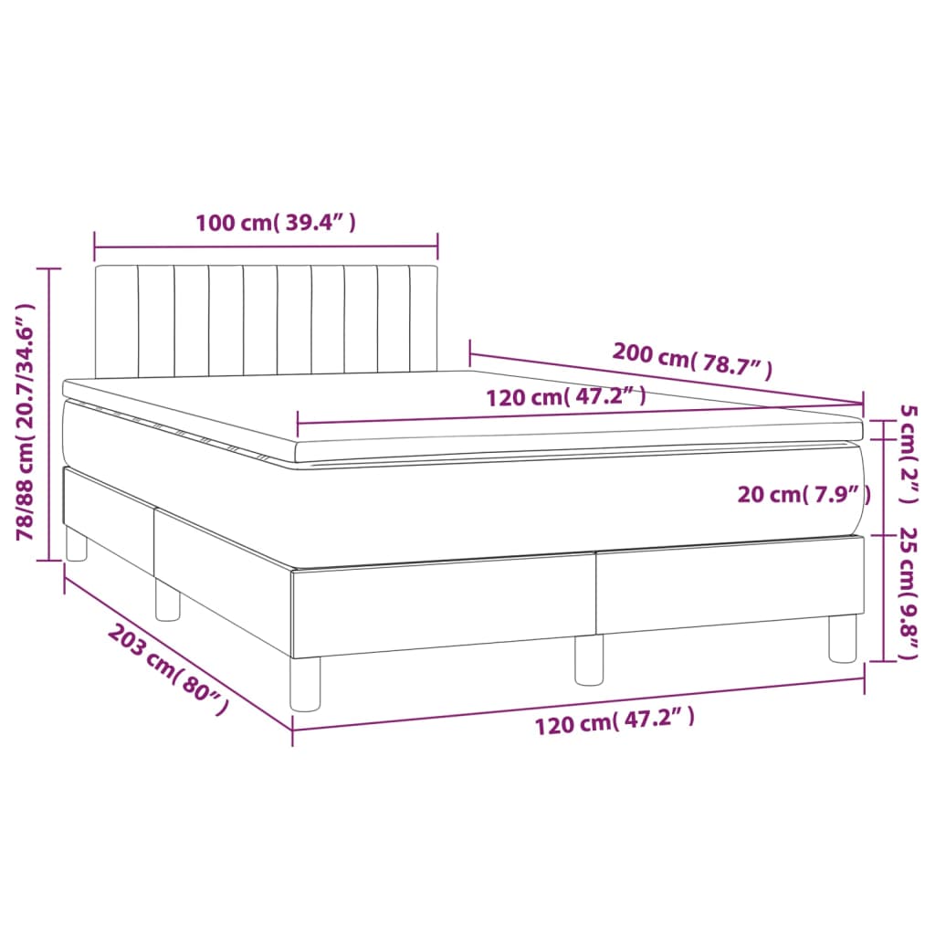 Boxspringbett mit Matratze Dunkelgrau 120x200 cm Samt