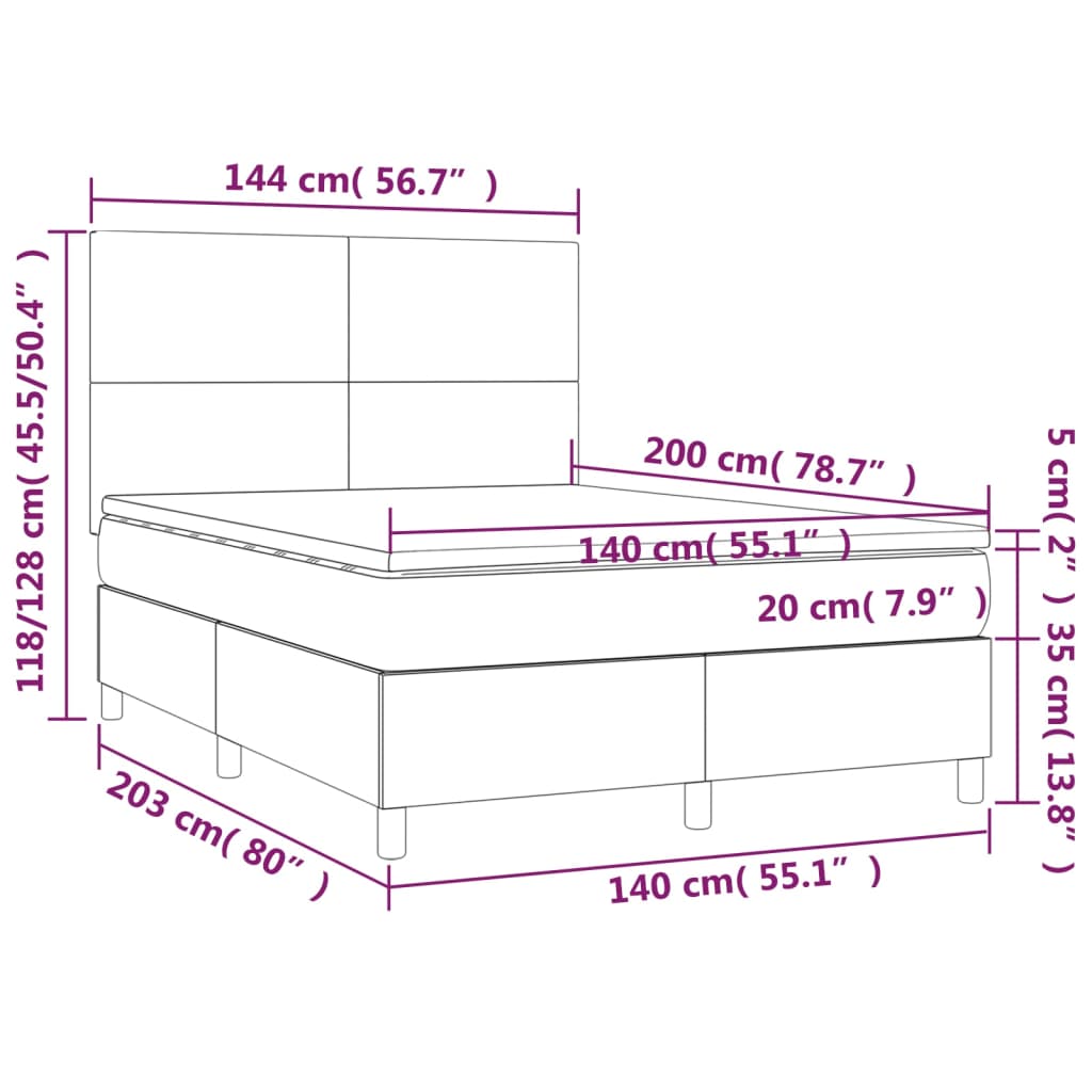 Boxspringbett mit Matratze Dunkelgrau 140x200 cm Stoff