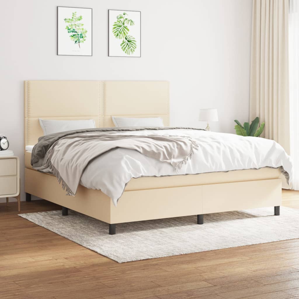 Boxspringbett mit Matratze Creme 160x200 cm Stoff