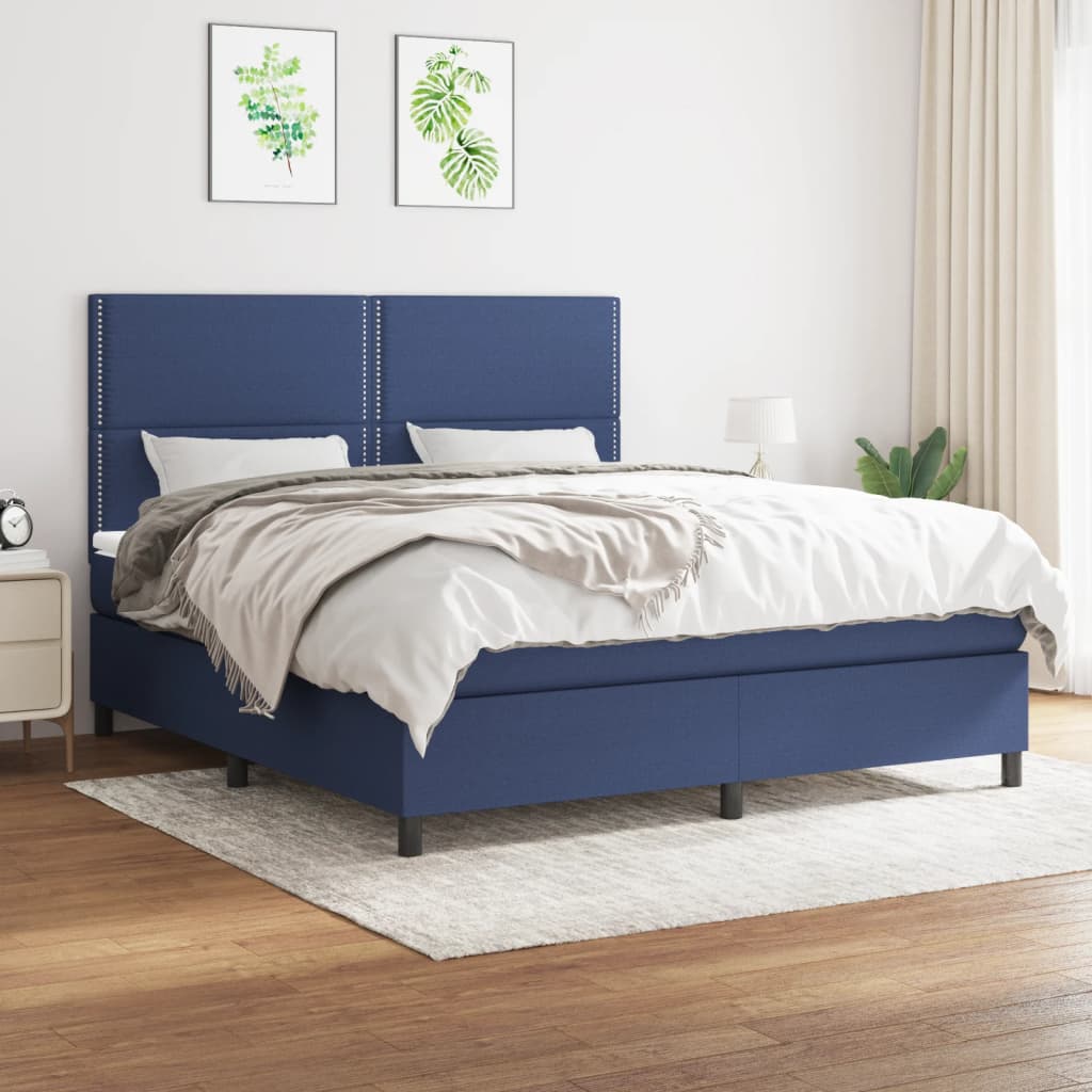 Boxspringbett mit Matratze Blau 160x200 cm Stoff