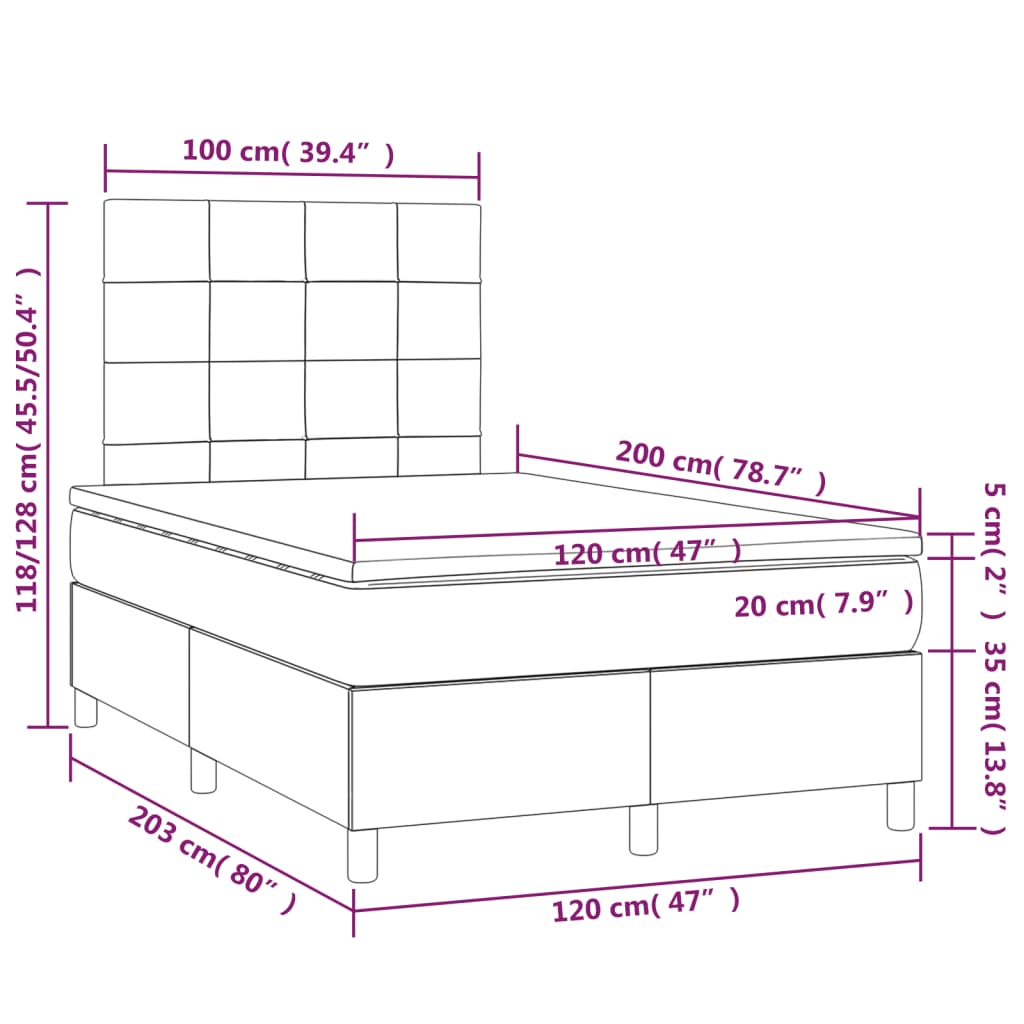 Boxspringbett mit Matratze Hellgrau 120x200 cm Stoff