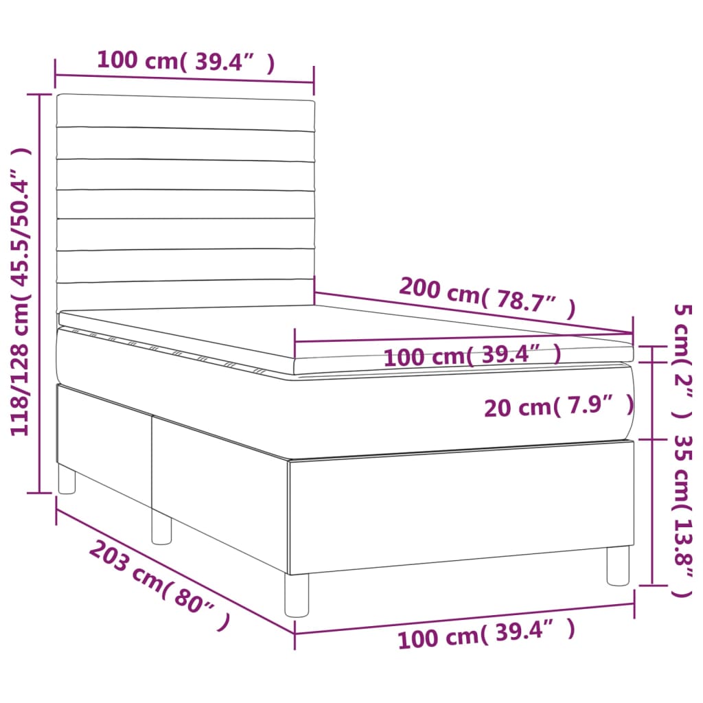 Boxspringbett mit Matratze Dunkelgrau 100x200 cm Stoff