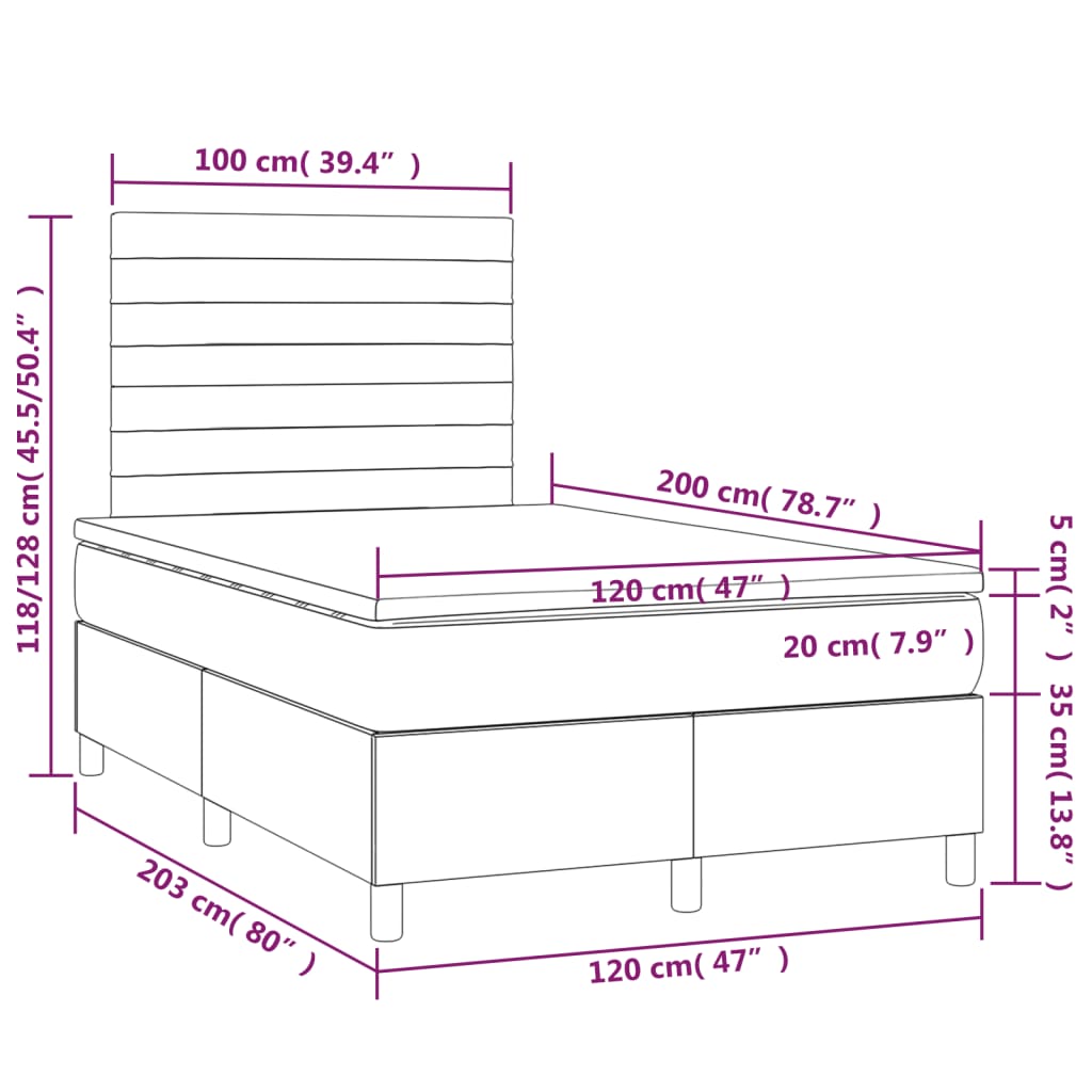 Boxspringbett mit Matratze Schwarz 120x200 cm Stoff