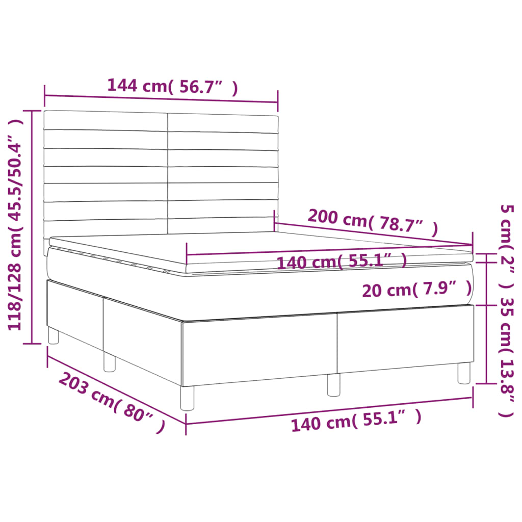 Boxspringbett mit Matratze Dunkelgrau 140x200 cm Stoff