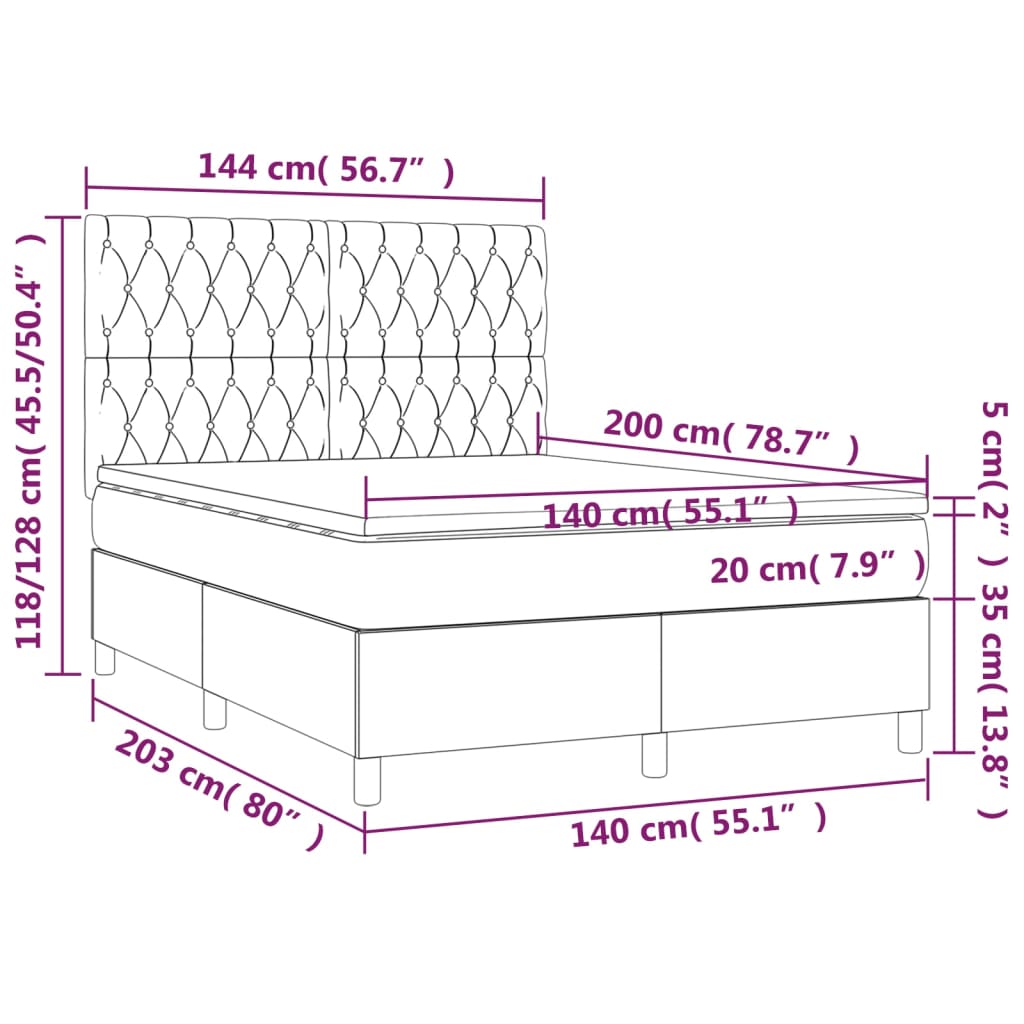 Boxspringbett mit Matratze Dunkelbraun 140x200 cm Stoff