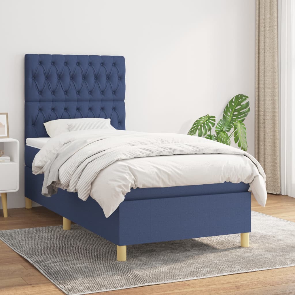 Boxspringbett mit Matratze Blau 100x200 cm Stoff