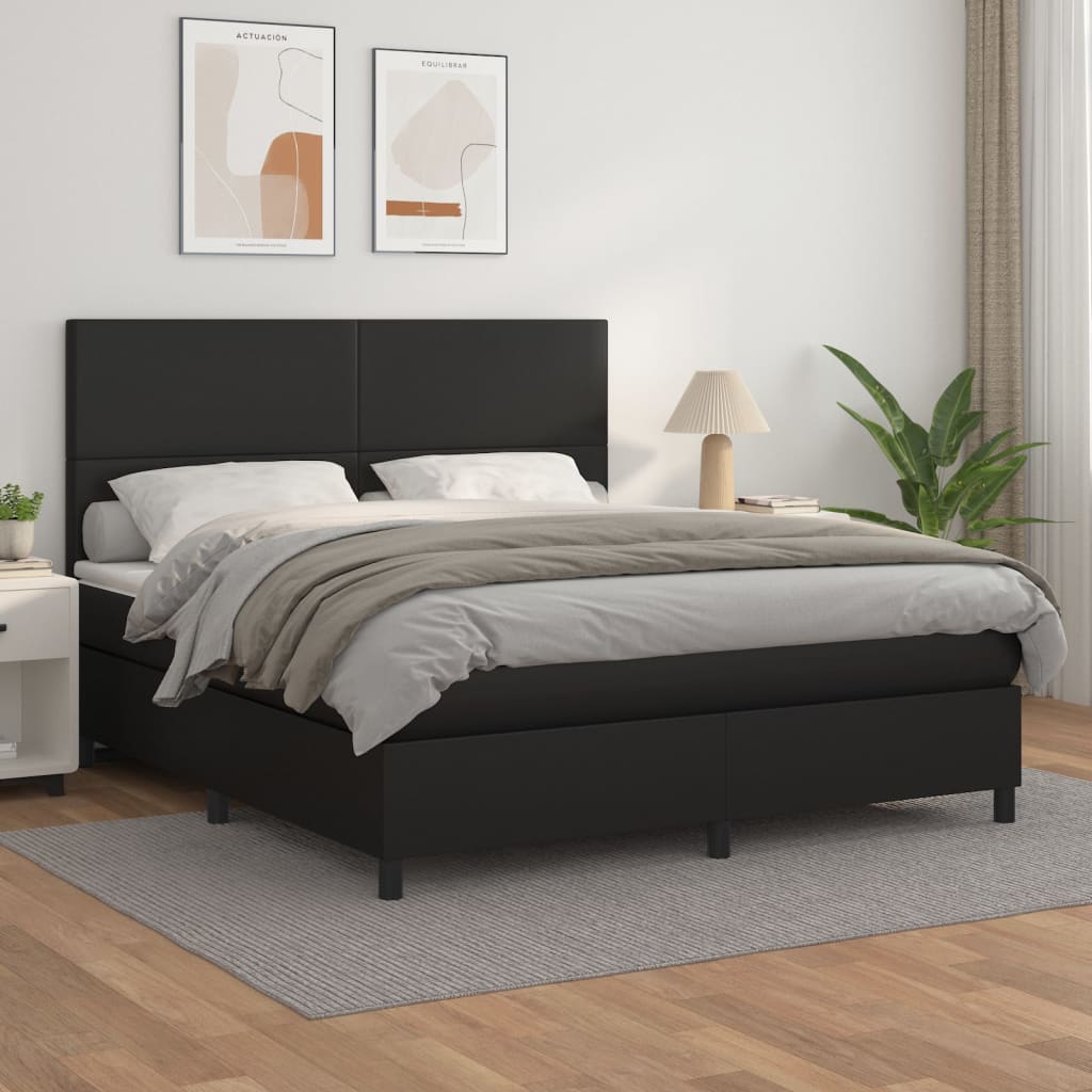 Boxspringbett mit Matratze Schwarz 160x200 cm Kunstleder