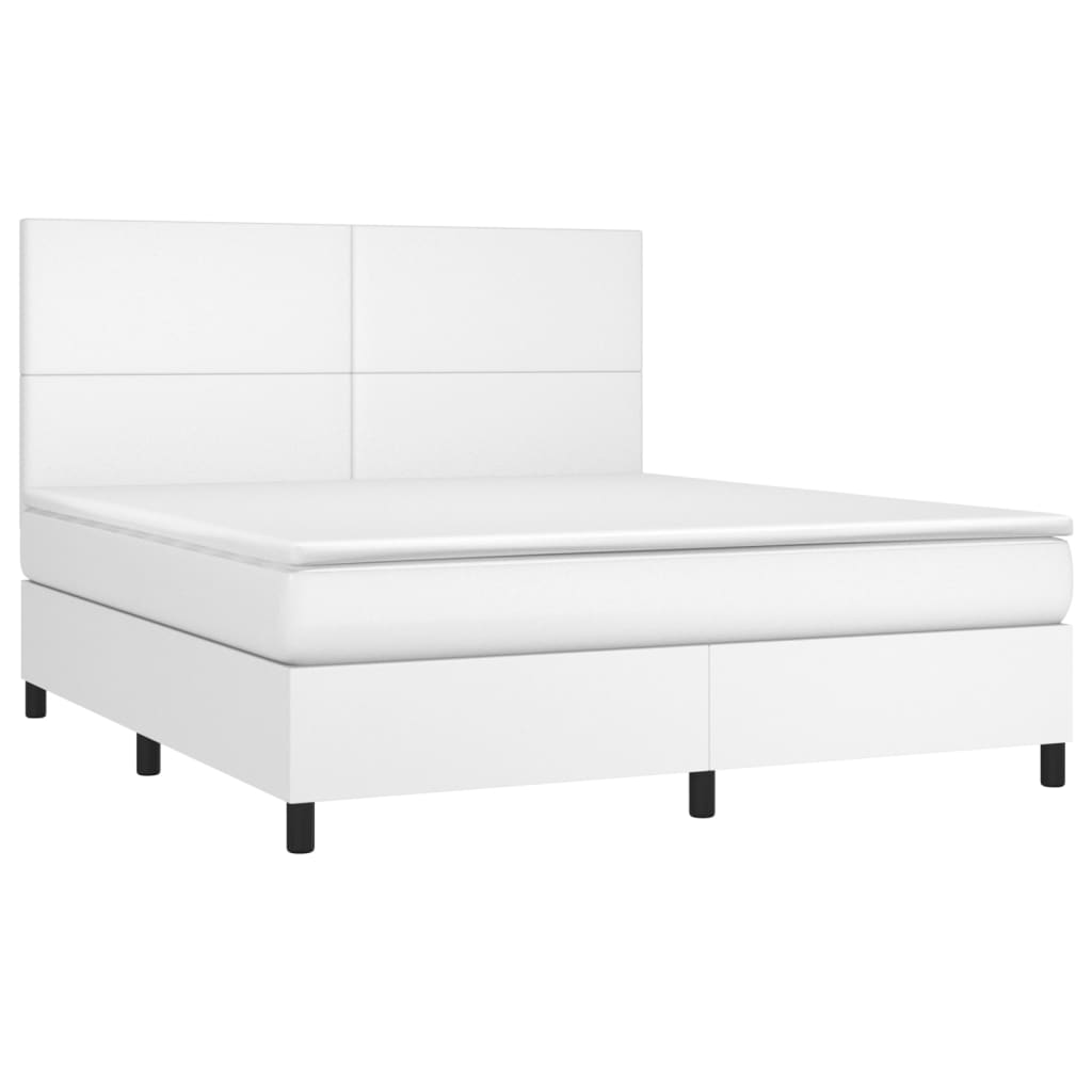 Boxspringbett mit Matratze Weiß 160x200 cm Kunstleder