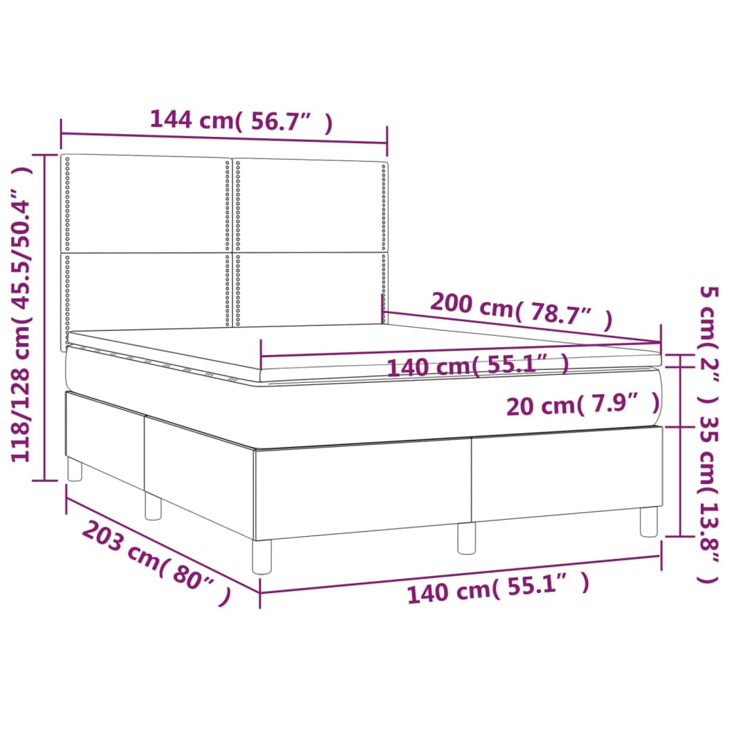 Boxspringbett mit Matratze Grau 140x200 cm Kunstleder