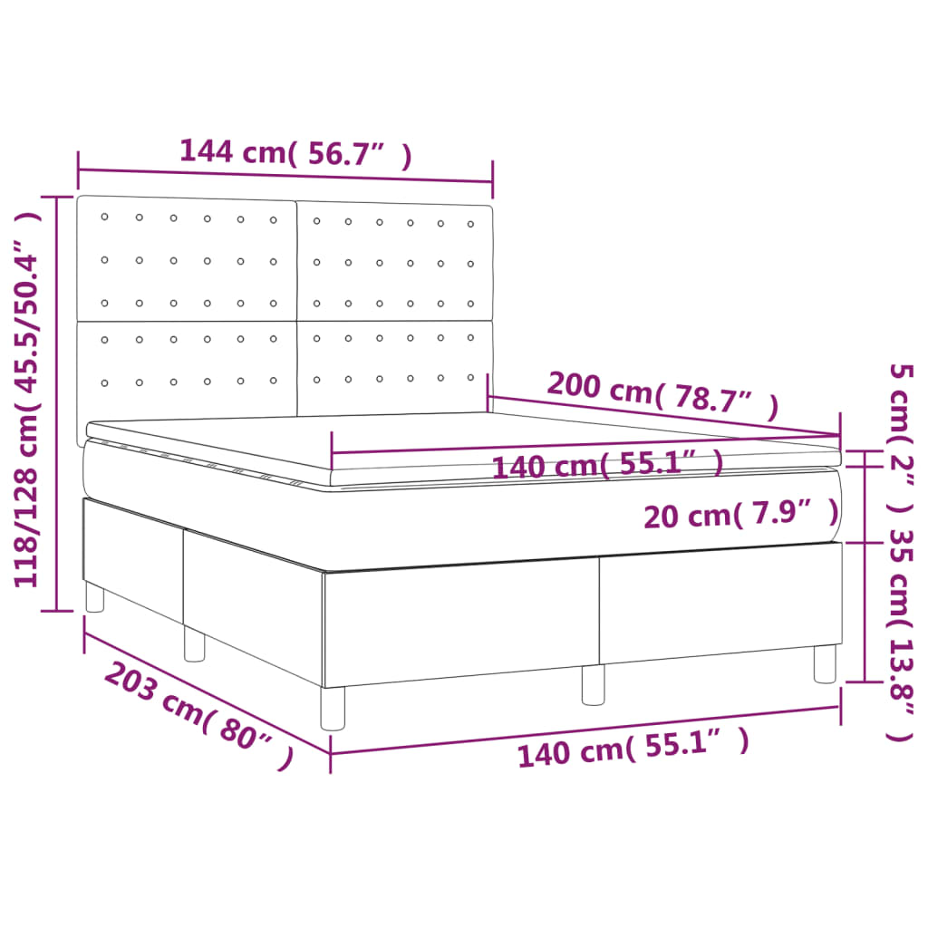 Boxspringbett mit Matratze Grau 140x200 cm Kunstleder