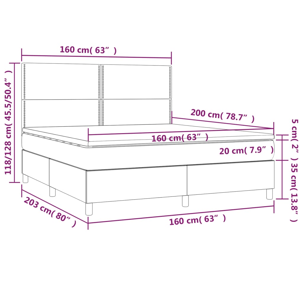 Boxspringbett mit Matratze Dunkelgrau 160x200 cm Samt