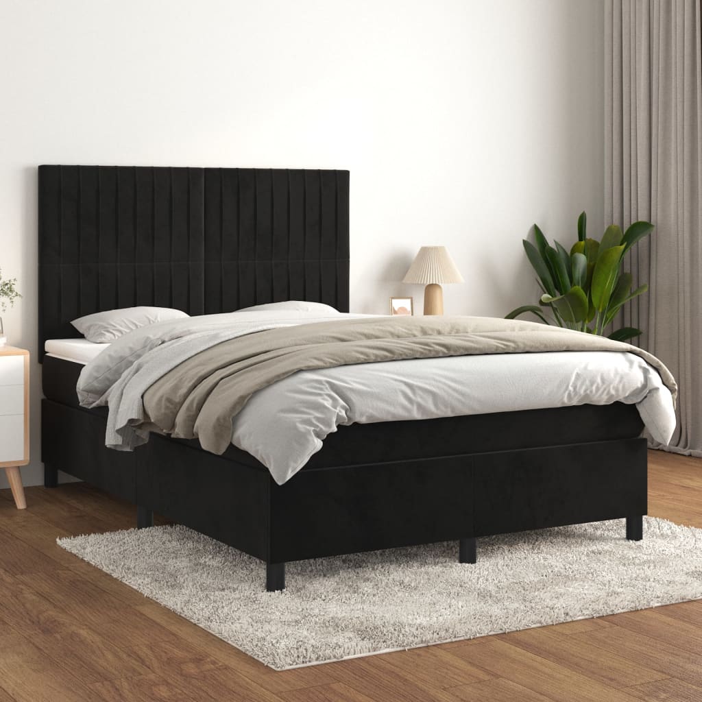 Boxspringbett mit Matratze Schwarz 140x200 cm Samt