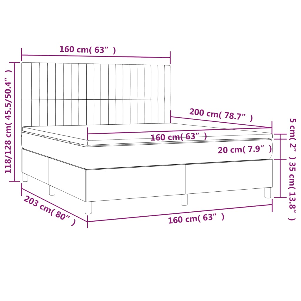 Boxspringbett mit Matratze Dunkelgrau 160x200 cm Samt