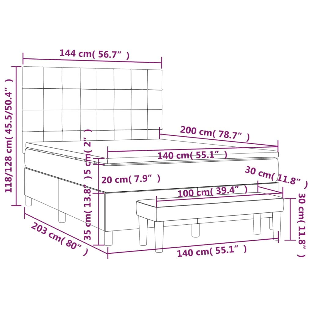 Boxspringbett mit Matratze Dunkelgrau 140x200 cm Stoff