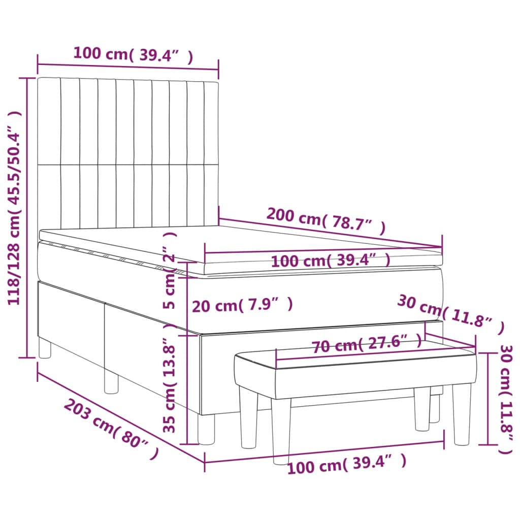 Boxspringbett mit Matratze Dunkelgrau 100x200 cm Stoff