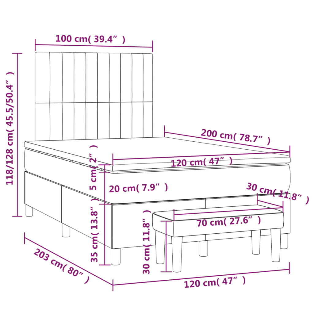 Boxspringbett mit Matratze Hellgrau 120x200 cm Stoff