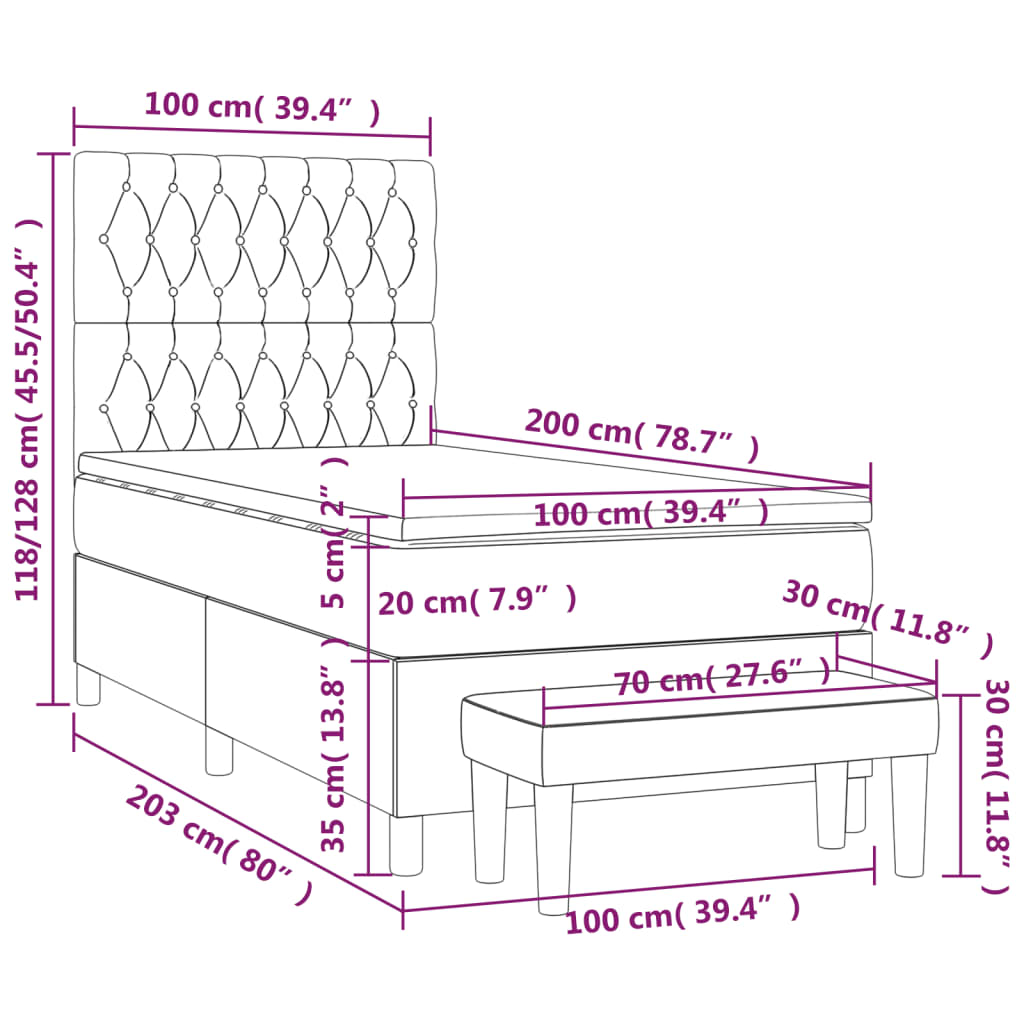 Boxspringbett mit Matratze Dunkelbraun 100x200 cm Stoff