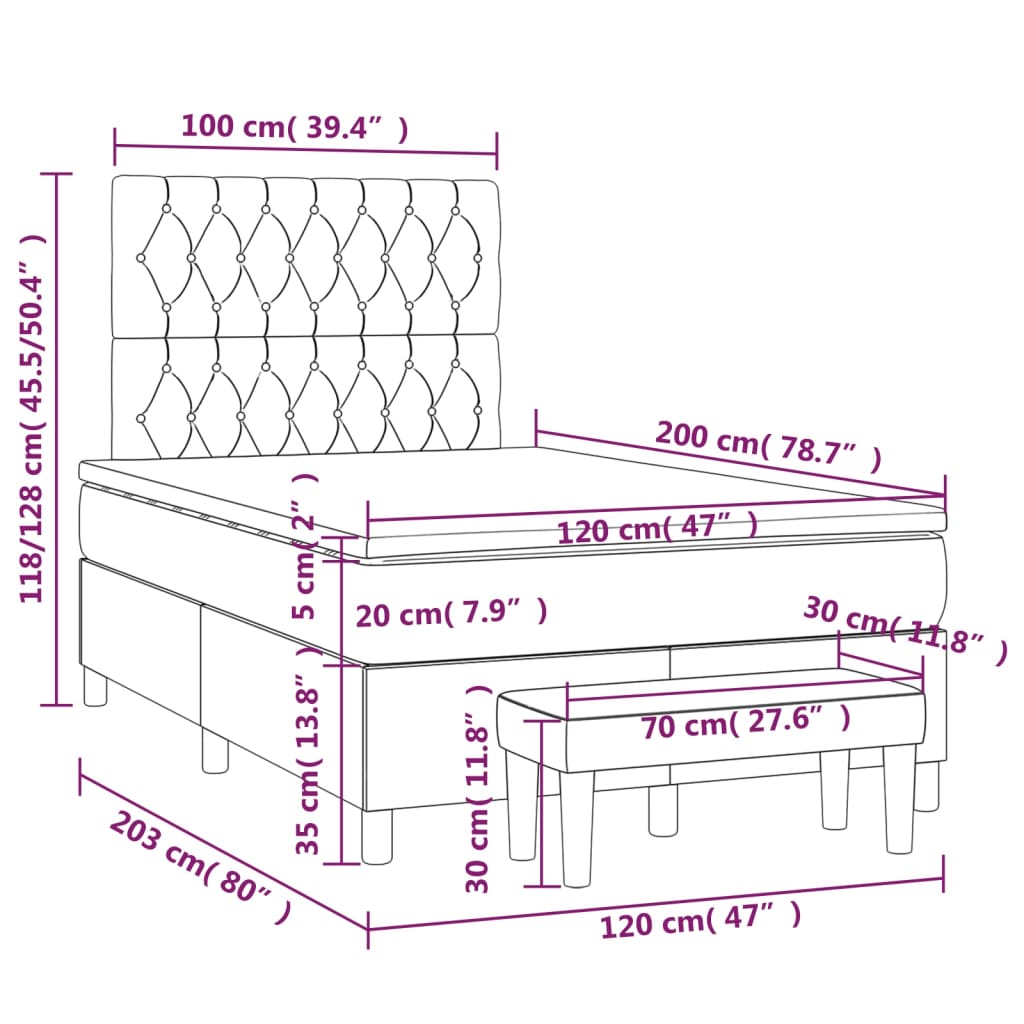 Boxspringbett mit Matratze Creme 120x200 cm Stoff