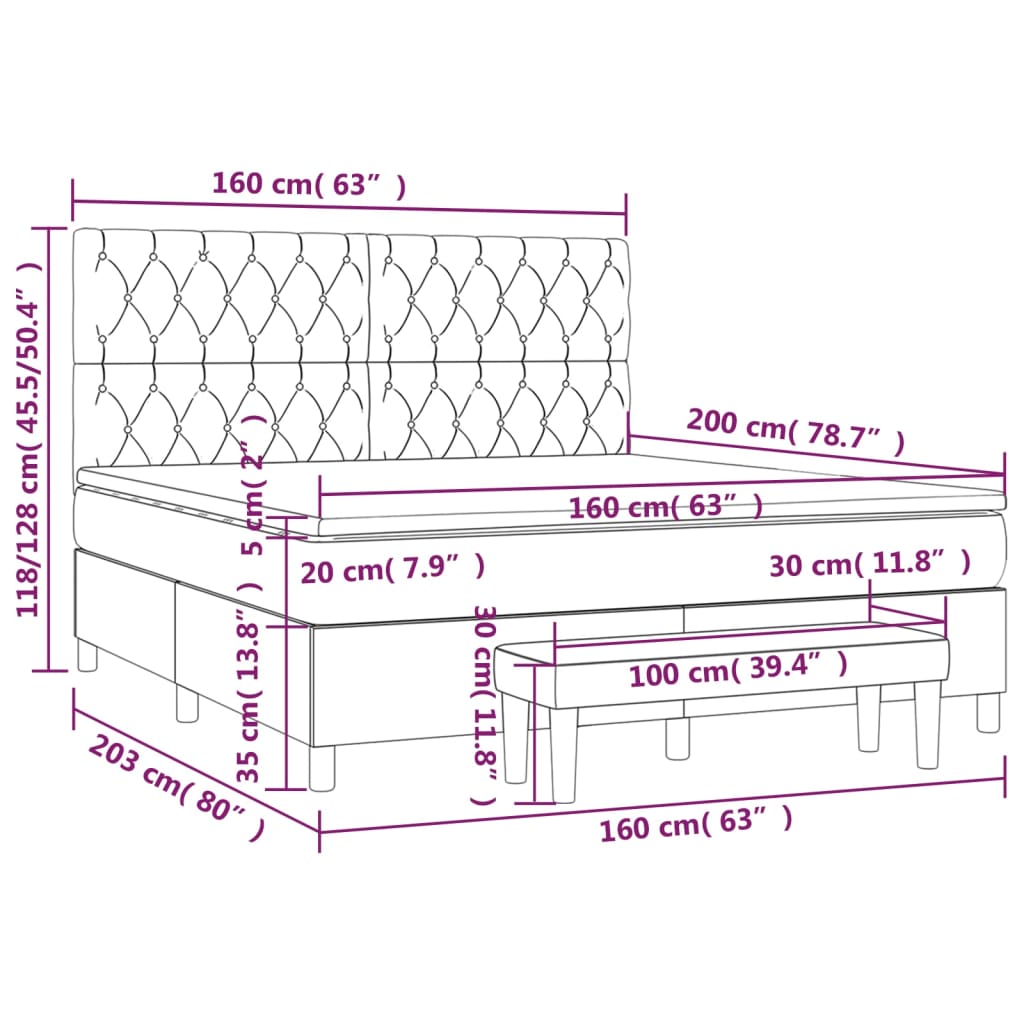 Boxspringbett mit Matratze Dunkelbraun 160x200 cm Stoff