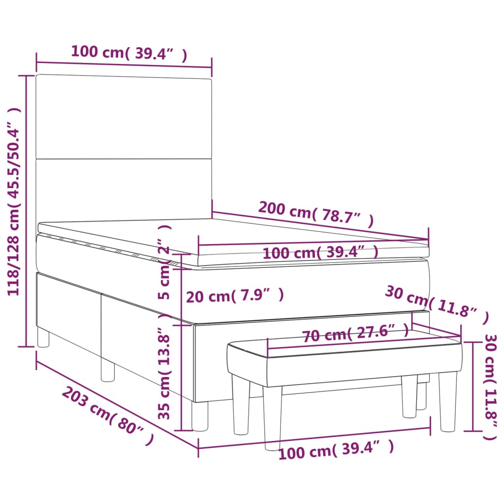 Boxspringbett mit Matratze Blau 100x200 cm Stoff