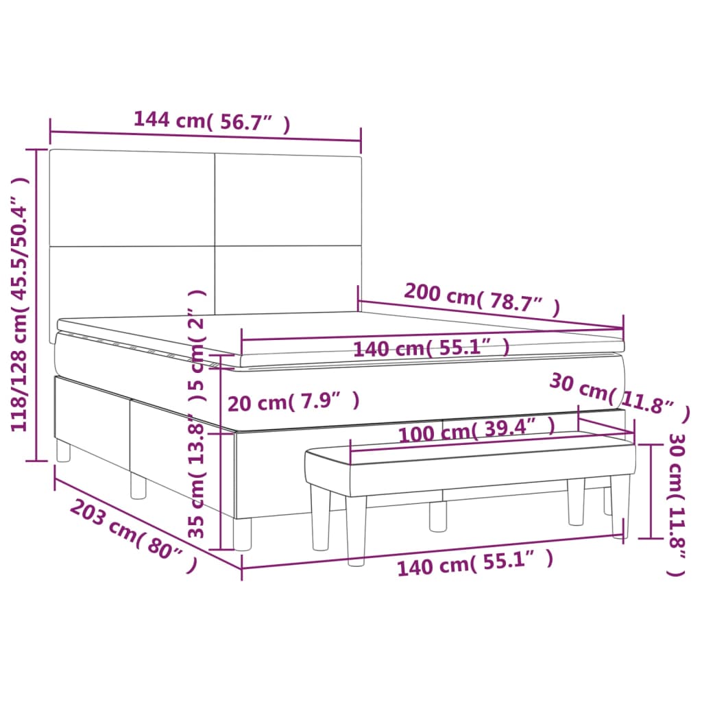 Boxspringbett mit Matratze Dunkelgrau 140x200 cm Stoff