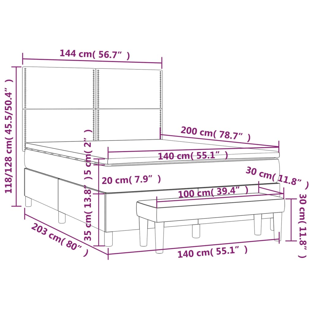 Boxspringbett mit Matratze Dunkelbraun 140x200 cm Stoff