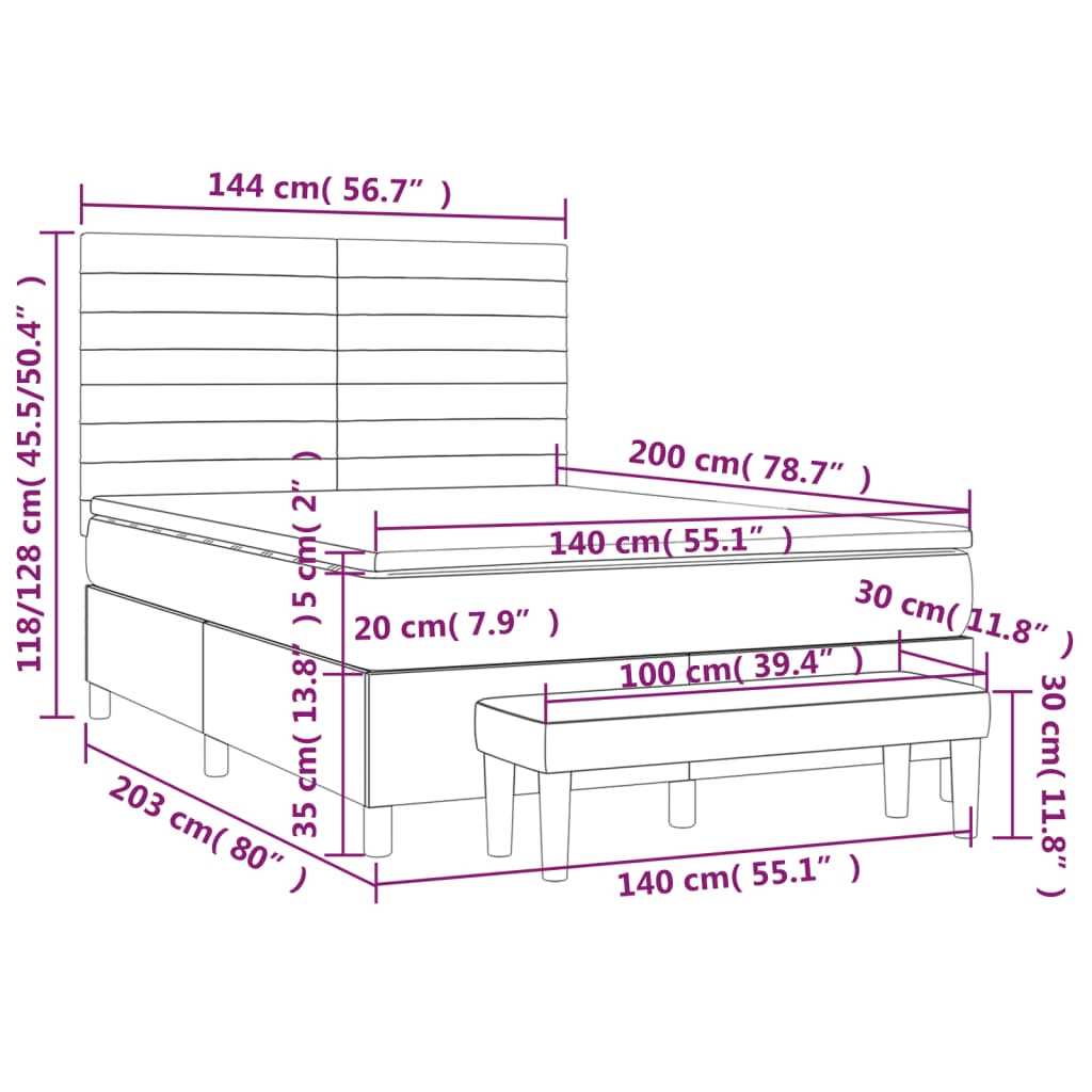 Boxspringbett mit Matratze Dunkelbraun 140x200 cm Stoff