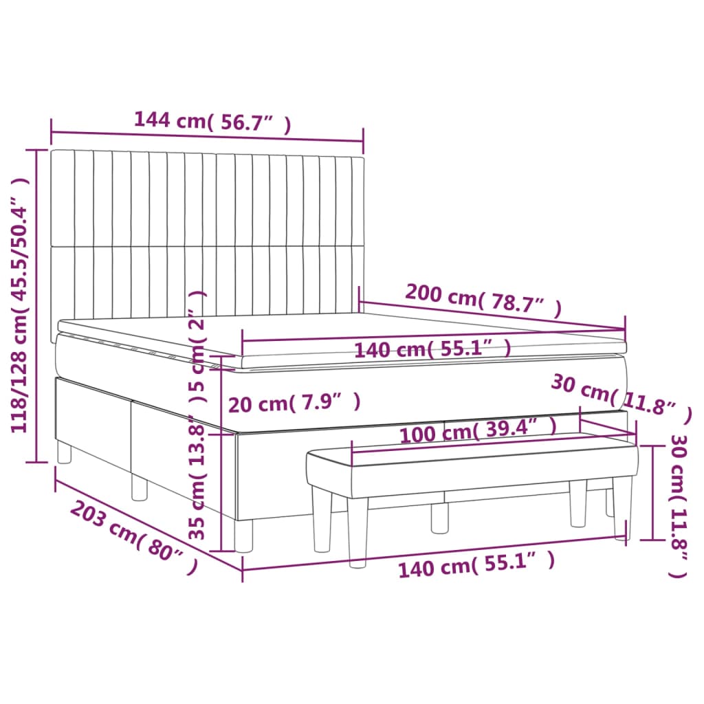 Boxspringbett mit Matratze Dunkelgrau 140x200 cm Stoff