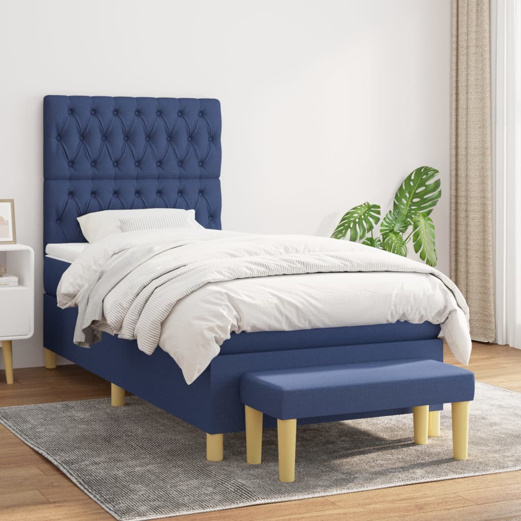 Boxspringbett mit Matratze Blau 100x200 cm Stoff