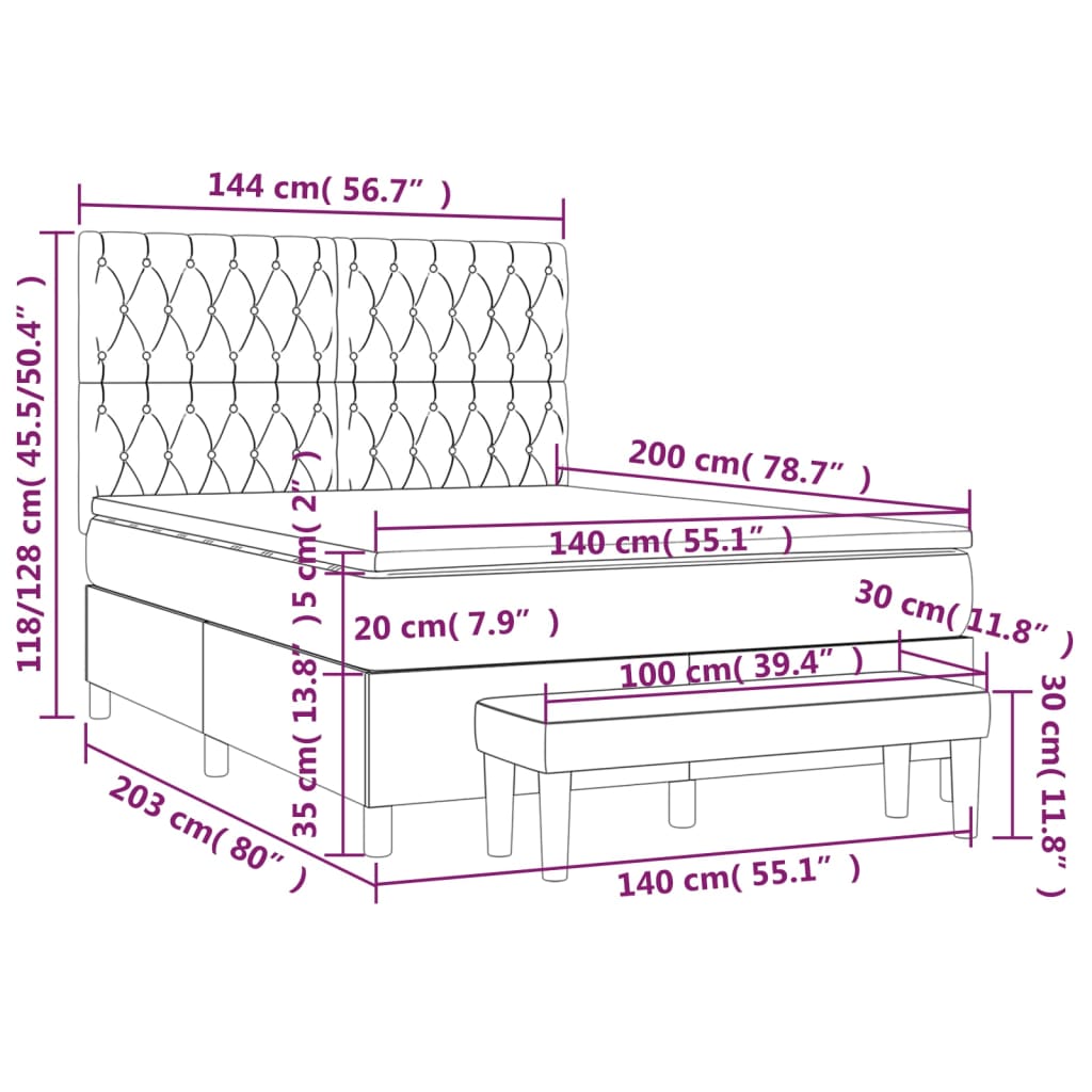 Boxspringbett mit Matratze Blau 140x200 cm Stoff