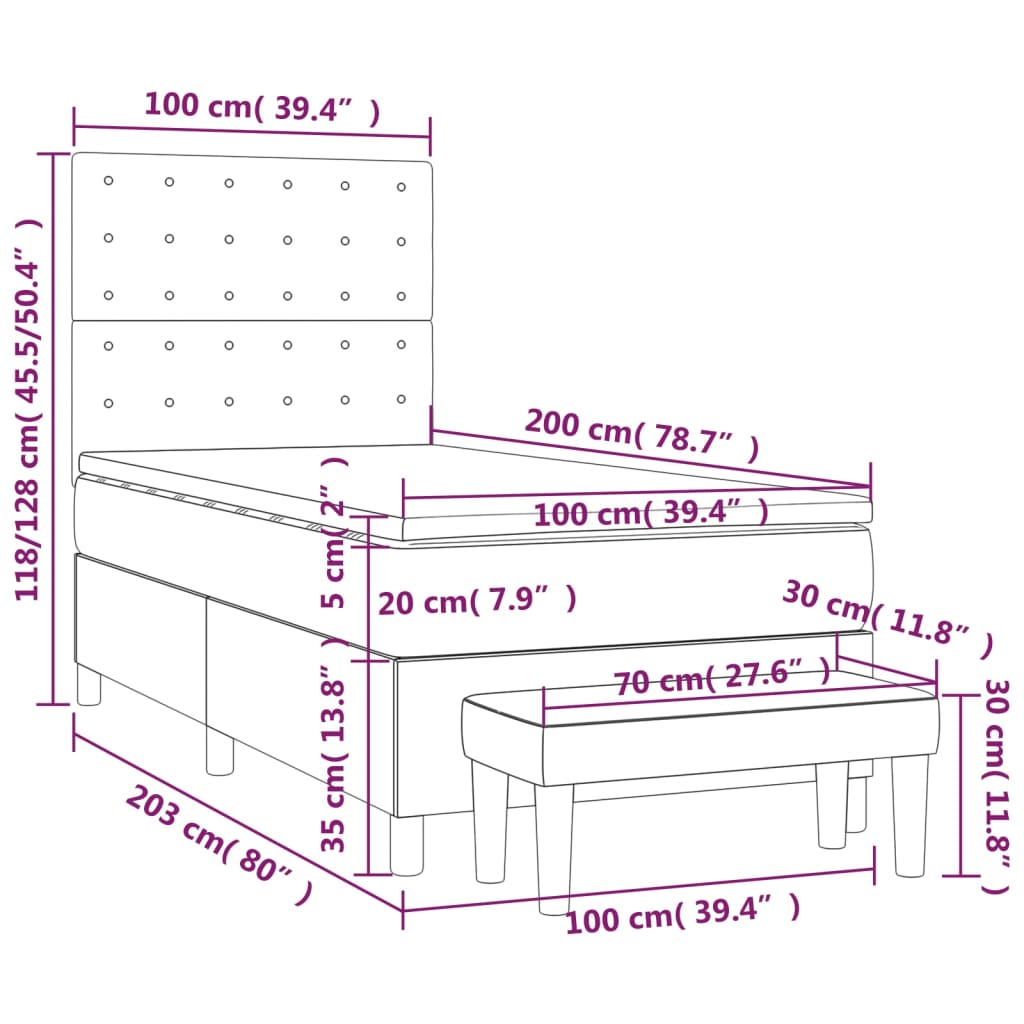 Boxspringbett mit Matratze Blau 100x200 cm Stoff