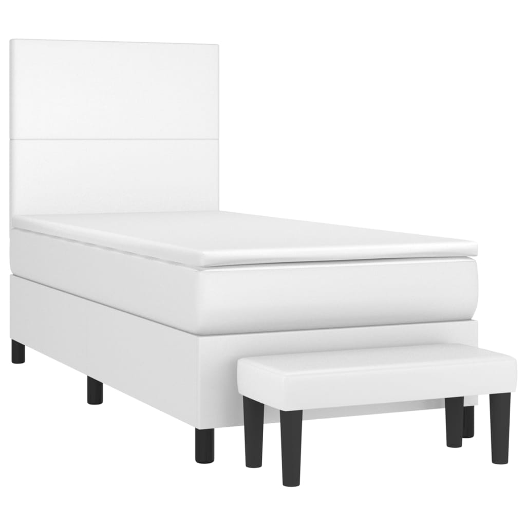 Boxspringbett mit Matratze Weiß 100x200 cm Kunstleder