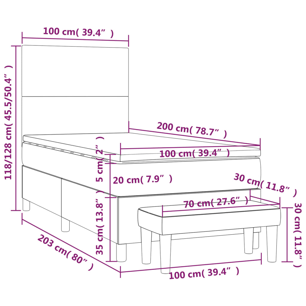 Boxspringbett mit Matratze Rosa 100x200 cm Samt