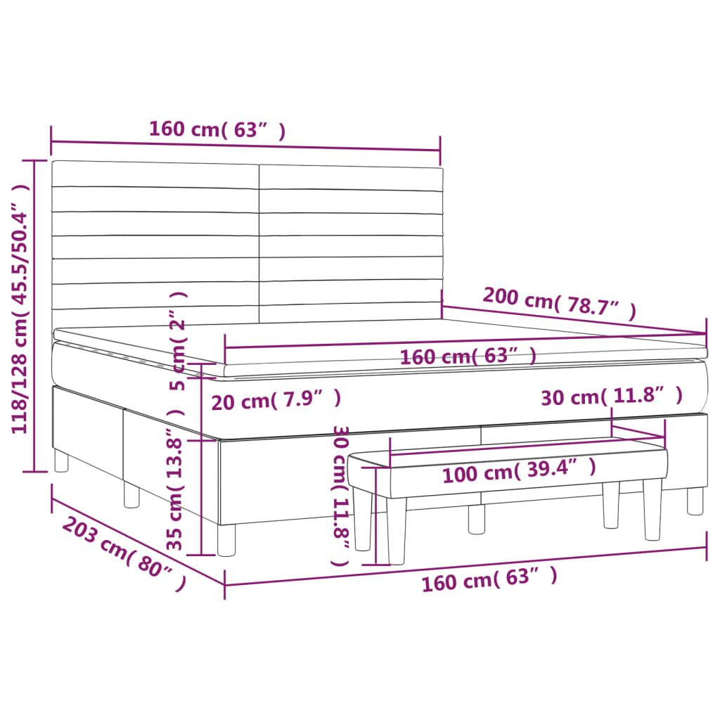 Boxspringbett mit Matratze Dunkelgrau 160x200 cm Samt