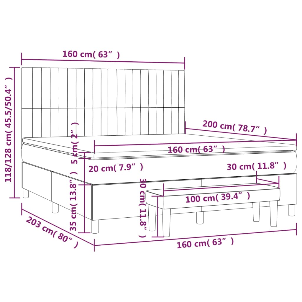 Boxspringbett mit Matratze Hellgrau 160x200 cm Samt