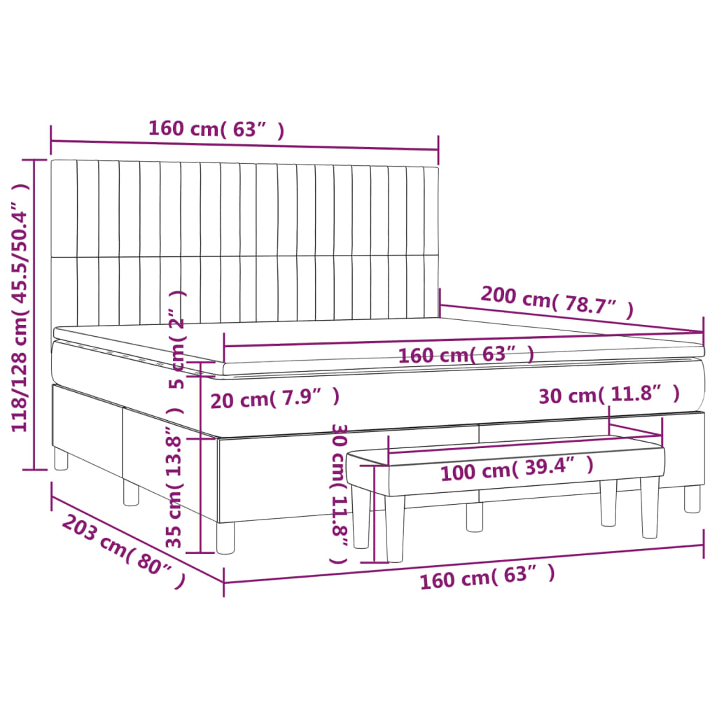 Boxspringbett mit Matratze Dunkelgrau 160x200 cm Samt