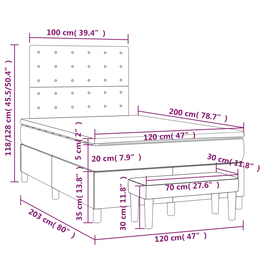 Boxspringbett mit Matratze Schwarz 120x200 cm Samt