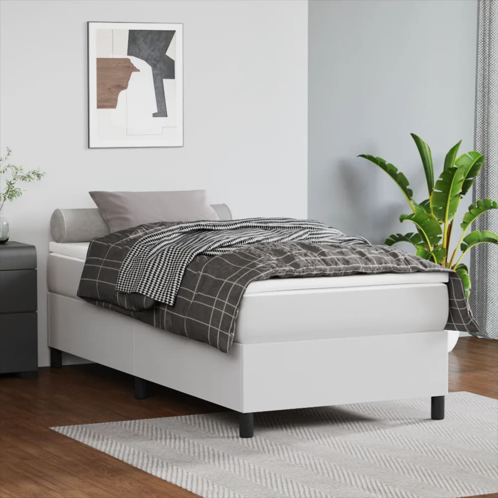 Boxspringbett mit Matratze Weiß 90x190 cm Kunstleder