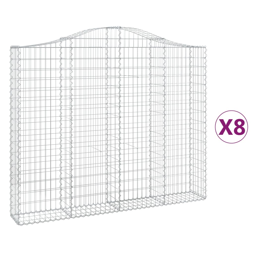 Gabionen mit Hochbogen 8 Stk. 200x30x160/180cm Verzinktes Eisen