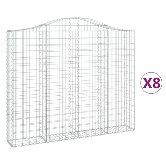 Gabionen mit Hochbogen 8 Stk. 200x30x160/180cm Verzinktes Eisen